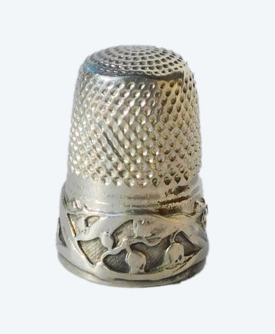 Mimosa ART NOUVEAU silver sewing kit, early 20th century, scissors, thimble, needle case
