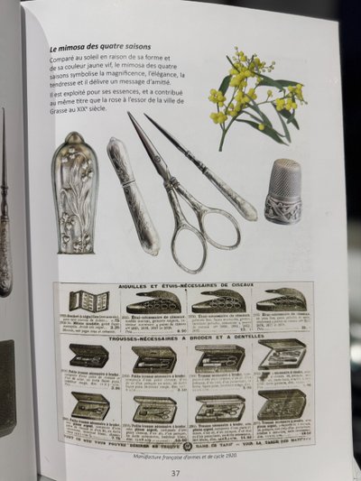 Mimosa ART NOUVEAU silver sewing kit, early 20th century, scissors, thimble, needle case