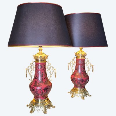 Coppia di lampade in porcellana Boch Frères, Napoleone III.