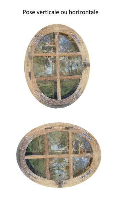 Grand Oeil De Boeuf Ovale En Chêne d'époque XVIIIème Ouvrant Porte Fenêtre Ancienne Boiserie