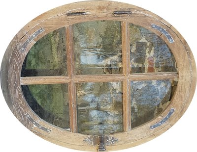 Grand Oeil De Boeuf Ovale En Chêne d'époque XVIIIème Ouvrant Porte Fenêtre Ancienne Boiserie