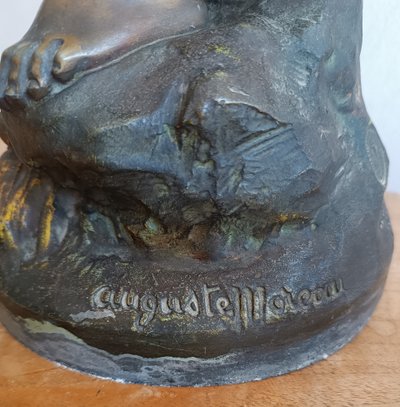 Auguste MOREAU Scultura Spelter "Il bambino con l'anatra" Medaglia d'oro