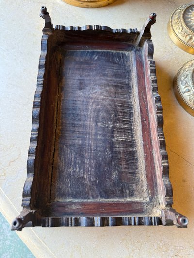Letter tray in exotic wood and mother-of-pearl marquetry, Indochina, as