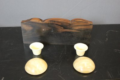 Art Deco Makassar Ebenholz Tintenfass und Stempel