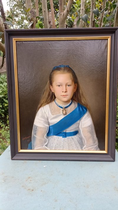 Porträt eines kleinen Mädchens, Öl auf Leinwand / 19. Jahrhundert