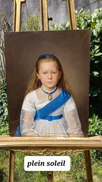Porträt eines kleinen Mädchens, Öl auf Leinwand / 19. Jahrhundert