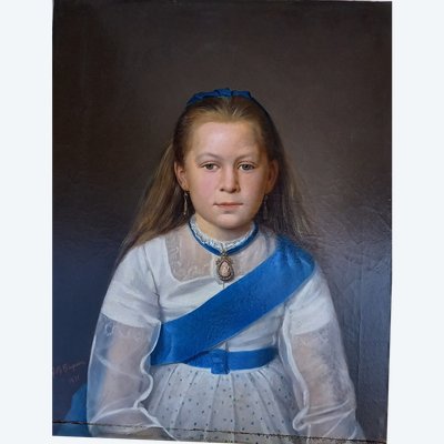 Porträt eines kleinen Mädchens, Öl auf Leinwand / 19. Jahrhundert