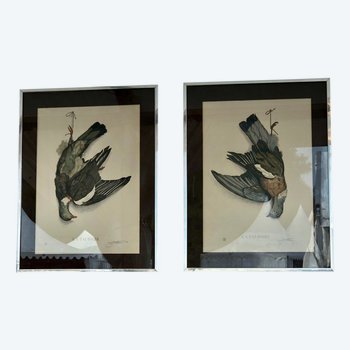 Pair Of Wood-pigeon Lithographs, Signed Jérôme Trolliet And Dated 1972