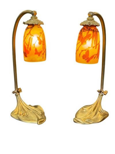 Paul Nicolas Paire de Lampes de Table Art Nouveau "Papillons"