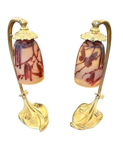 Paul Nicolas Paire de Lampes de Table Art Nouveau "Papillons"