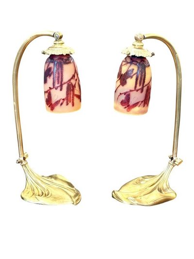 Paul Nicolas Paire de Lampes de Table Art Nouveau "Papillons"