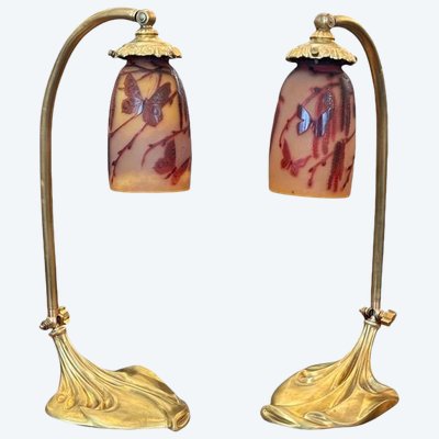 Paul Nicolas Paire de Lampes de Table Art Nouveau "Papillons"