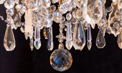 Louis XVI Style Chandelier in Gilt Bronze and Cut Crystal, Signed Portieux