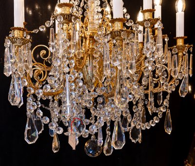 Louis XVI Style Chandelier in Gilt Bronze and Cut Crystal, Signed Portieux