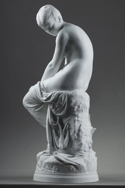 BISCUIT, "BATHER WITH SWALLOWS" BY AUGUSTE JOSEPH PEIFFER (1832 CA. 1886)