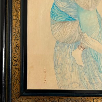 Silk painting Maternity 1970 by Tran-Long 20th century
