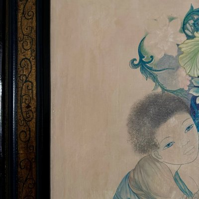 Silk painting Maternity 1970 by Tran-Long 20th century