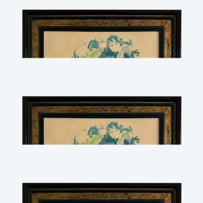 Silk painting Maternity 1970 by Tran-Long 20th century