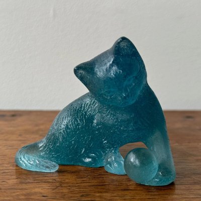 Daum France cat playing with a glass paste ball