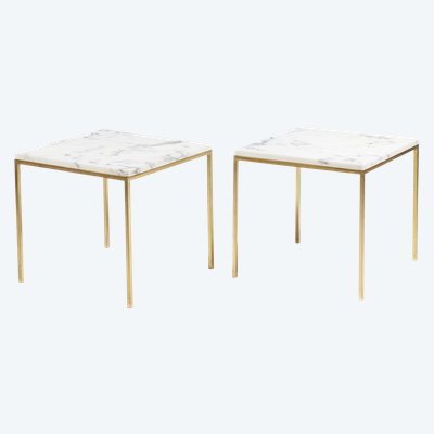Pair of marble and gilt bronze end tables. 1970s. LS6309409P