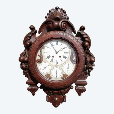Large Carved Wooden Clock Signed by Paul Mazaroz