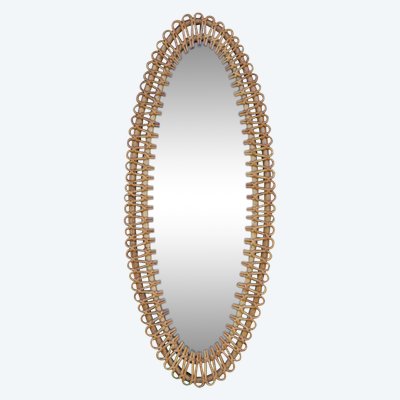 Large Oval Rattan Mirror by Franco Albini. Italy, 1960s