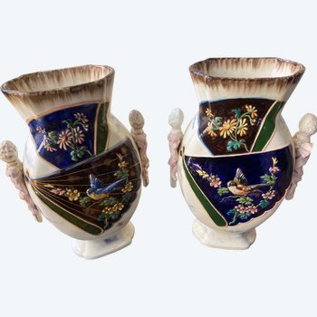 Pair of barbotine vases 19th century