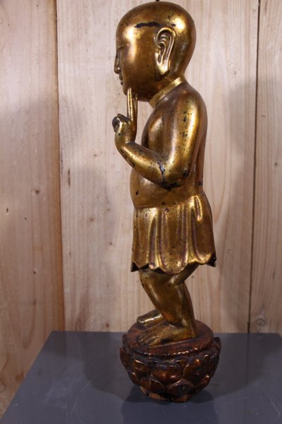 Buddha bambino in legno dorato, Cina, Vietnam, fine del XIX secolo