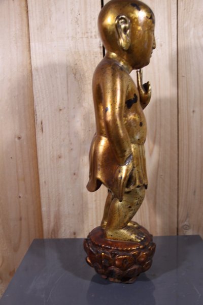 Buddha bambino in legno dorato, Cina, Vietnam, fine del XIX secolo