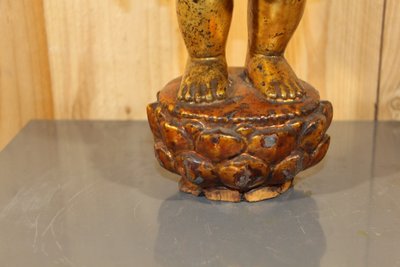 Buddha bambino in legno dorato, Cina, Vietnam, fine del XIX secolo
