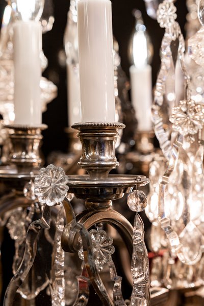 Henri Vian (1860-1905) & Baccarat: Louis XVI style silvered bronze chandelier circa 1890