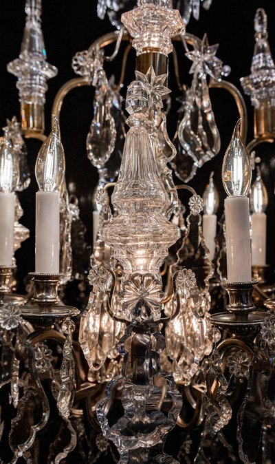 Henri Vian (1860-1905) & Baccarat: Louis XVI style silvered bronze chandelier circa 1890
