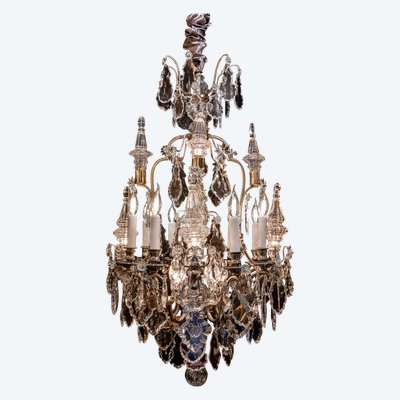 Henri Vian (1860-1905) & Baccarat: Louis XVI style silvered bronze chandelier circa 1890