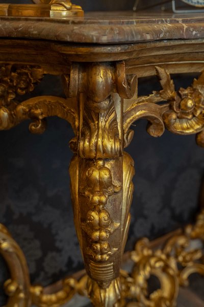 Carved and Gilded Wooden Console with Rocaille Decor, Italy, Late 18th Century