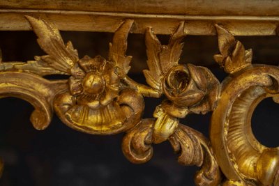 Carved and Gilded Wooden Console with Rocaille Decor, Italy, Late 18th Century
