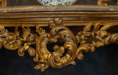 Carved and Gilded Wooden Console with Rocaille Decor, Italy, Late 18th Century