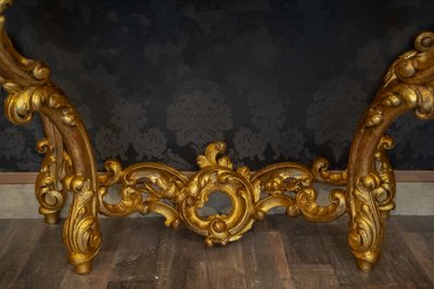 Carved and Gilded Wooden Console with Rocaille Decor, Italy, Late 18th Century