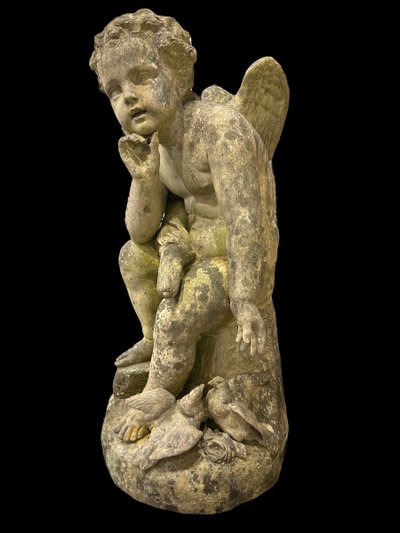 Important Garden Sculpture "Love" in White Terracotta, Late 19th Century H 92 Cm