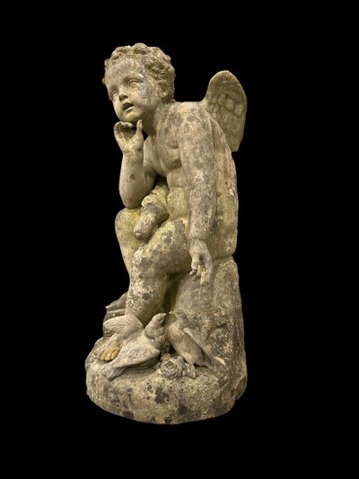 Important Garden Sculpture "Love" in White Terracotta, Late 19th Century H 92 Cm