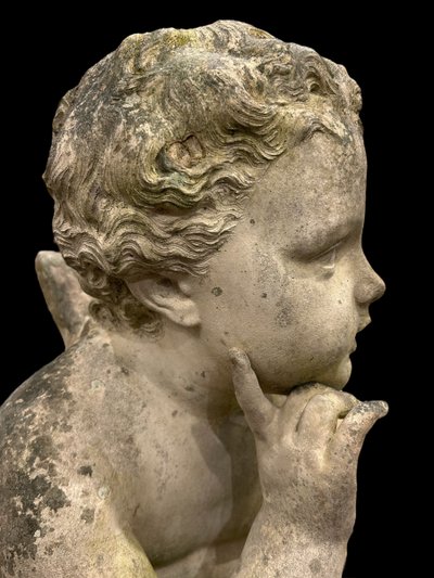 Important Garden Sculpture "Love" in White Terracotta, Late 19th Century H 92 Cm