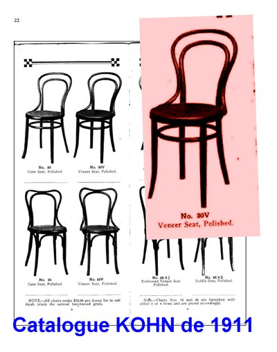 Set of 4 bistro chairs by Kohn No. 30 with wooden seats, circa 1910, no. Thonet