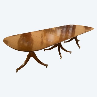 Table De Salle à Manger à Triple Piédestal En Acajou Massif - Angleterre ( 3m33 De Long)