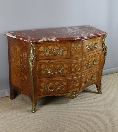 Commode Louis XV marqueterie de fleurs