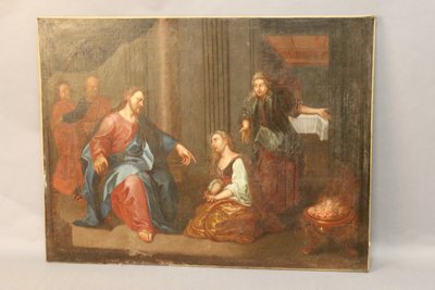 Öl auf Leinwand, 18. Jahrhundert „Christus bei Martha und Maria“ 