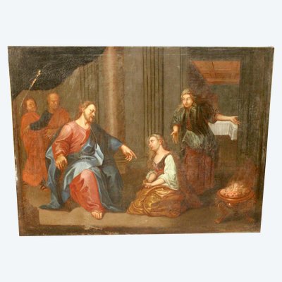 Öl auf Leinwand, 18. Jahrhundert „Christus bei Martha und Maria“ 