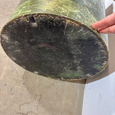 Antique cylinder statue base from the early 1900s painted in fake Alpine marble. H 61 diameter 42 cm