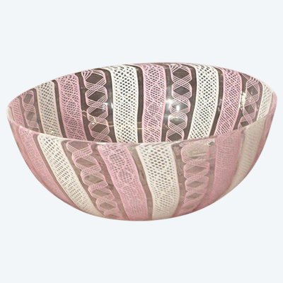 Centre de table ancien en verre de Murano Salviati, fin du XIXe siècle, verre Zanfirico. Taille cm 15 h 6 