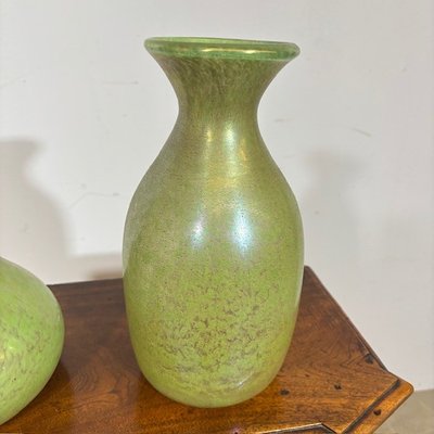Pair of Fratelli Toso vases from the 60s Murano glass with metallic luster. H 29 – H 22