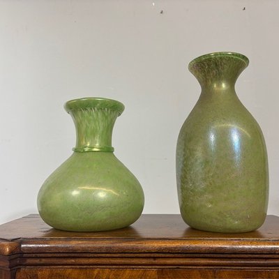 Pair of Fratelli Toso vases from the 60s Murano glass with metallic luster. H 29 – H 22