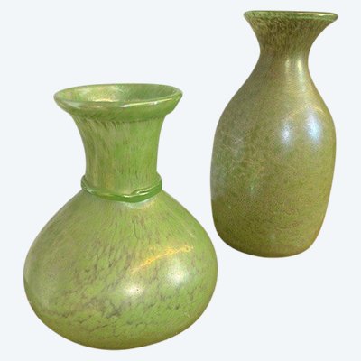 Pair of Fratelli Toso vases from the 60s Murano glass with metallic luster. H 29 – H 22